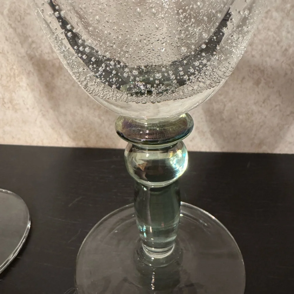 Elegant Clear Glass Goblets with Colored Stems set of 4 two of each color